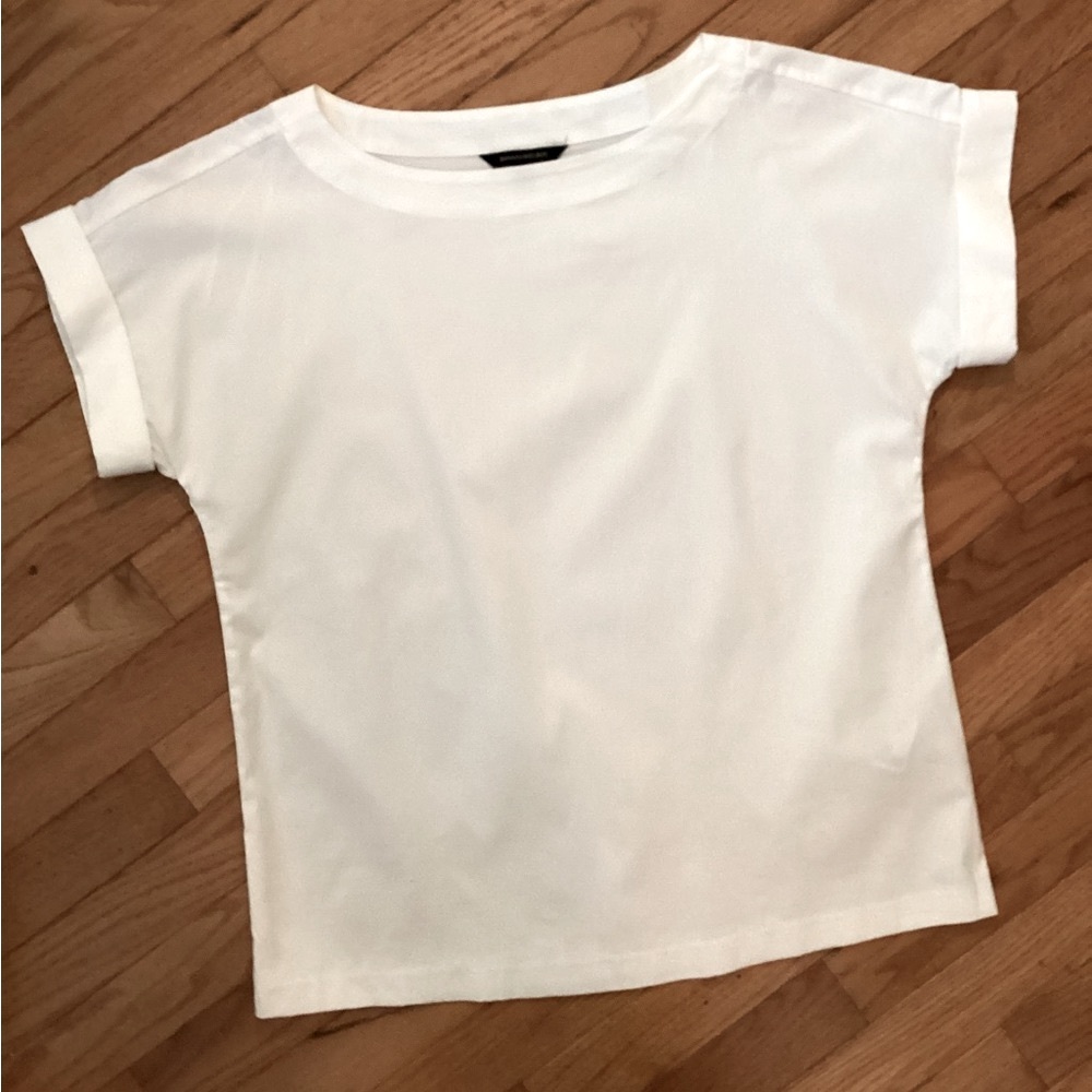 NEW BANANA REPUBLIC DOLMAN CRISP COTTON SHORT SLEEVE ROLL CUFF TOP POLISHED LOOK